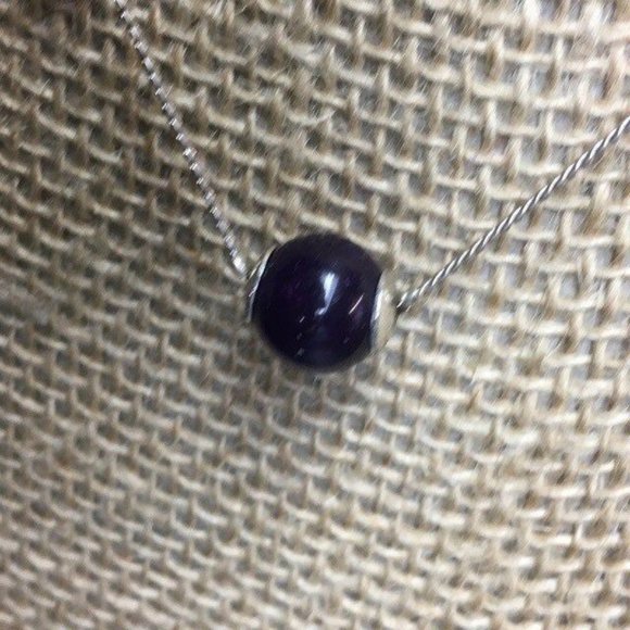 Dark Purple Necklace Round Bead Silver Chain Classic Retro Boho - Picture 3 of 5
